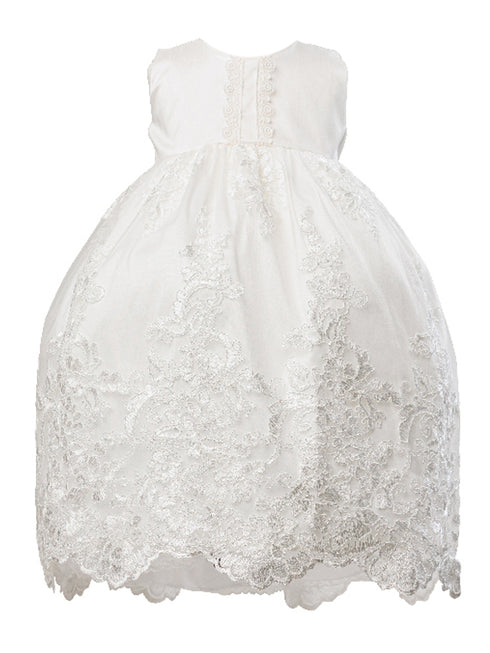 Rain Kids Little Girls Ivory Puff Sleeve Headband 3 Pc Baptism Gown Set 2-3 - SophiasStyle.com