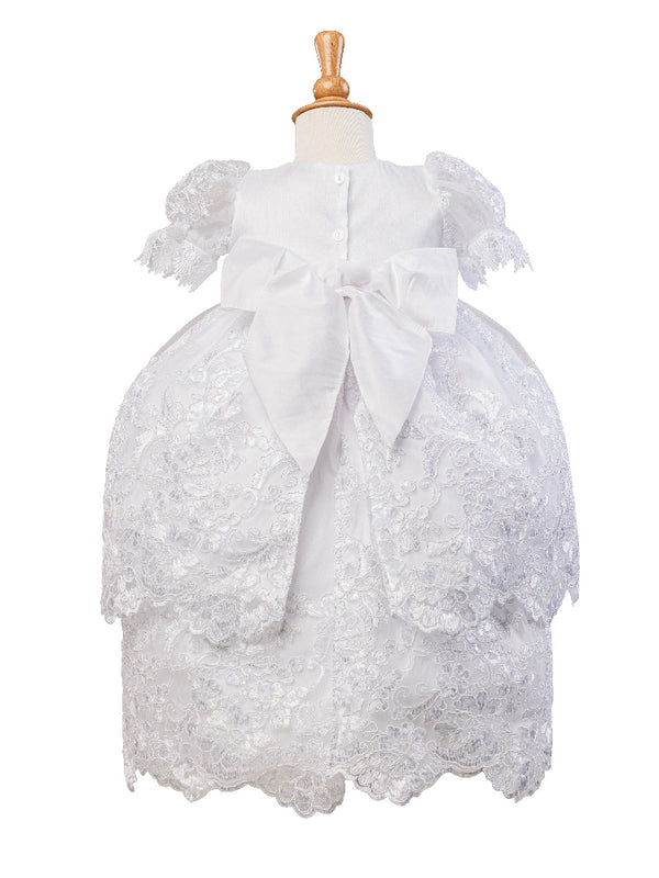 Rain Kids Little Girls White Puff Sleeve Bonnet 3 Pc Baptism Gown Set 2-3 - SophiasStyle.com
