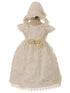 Rainkids Little Girls Ivory Floral Embroidered Bonnet Baptism Gown 2-3 - SophiasStyle.com