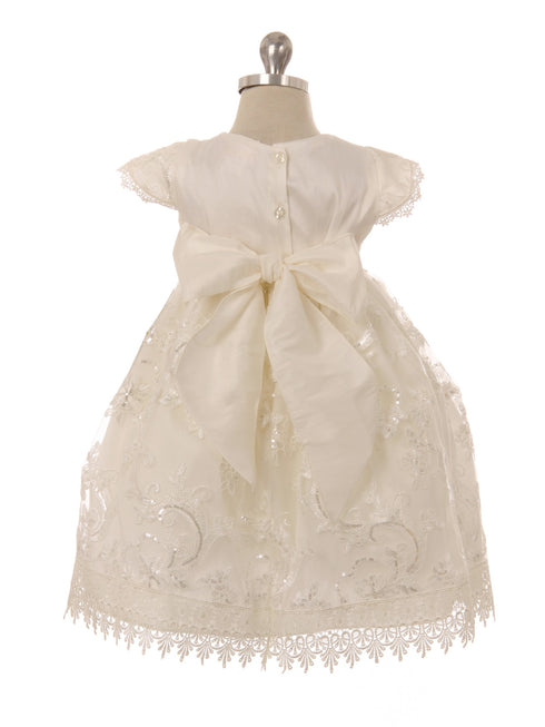 Rainkids Little Girls Ivory Floral Embroidered Bonnet Baptism Gown 2-3 - SophiasStyle.com