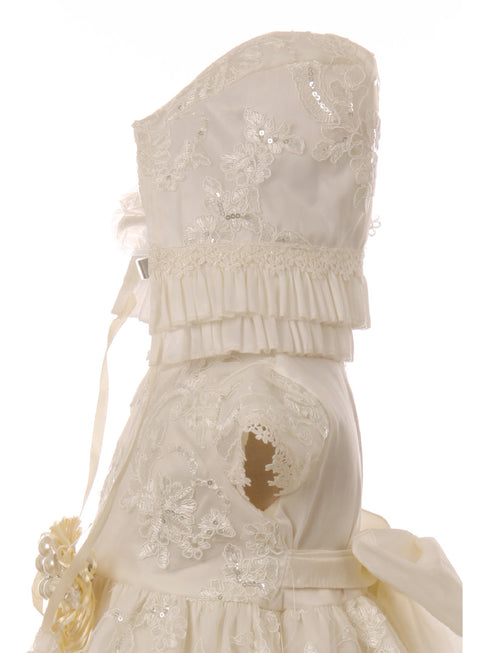Rainkids Little Girls Ivory Floral Embroidered Bonnet Baptism Gown 2-3 - SophiasStyle.com