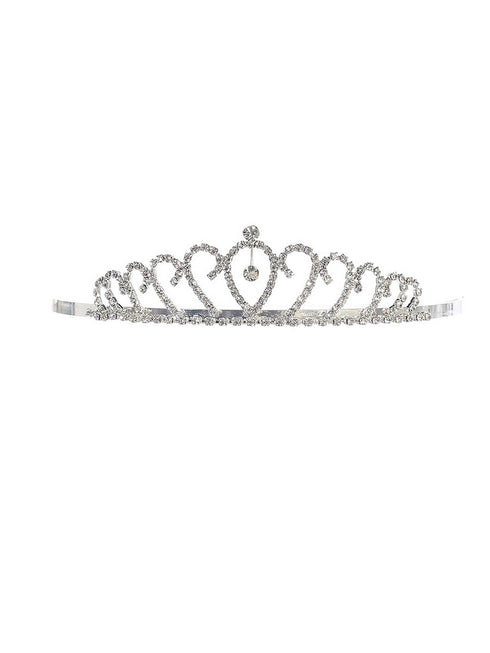 Girls Silver Tone Crystal Adorned Teardrop Flower Girl Wedding Pageant Tiara - SophiasStyle.com