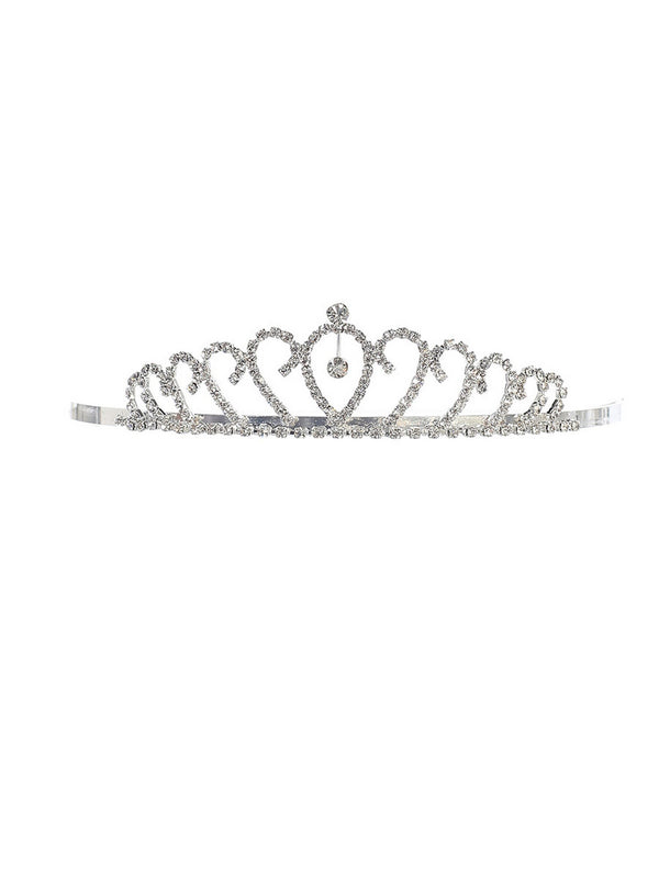 Girls Silver Tone Crystal Adorned Teardrop Flower Girl Wedding Pageant Tiara - SophiasStyle.com