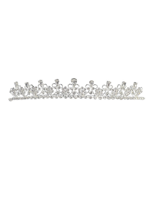 Girls Silver Tone Crystal Embellished Stylish Flower Girl Wedding Pageant Tiara - SophiasStyle.com