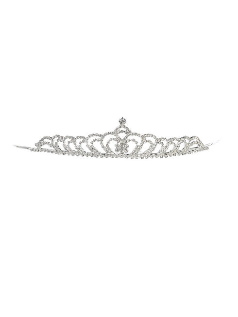 Girls Silver Tone Crystal Adorned Scalloped Stylish Flower Girl Pageant Tiara - SophiasStyle.com