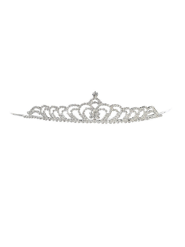 Girls Silver Tone Crystal Adorned Scalloped Stylish Flower Girl Pageant Tiara - SophiasStyle.com