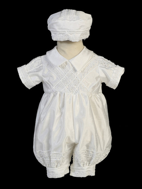 Baby Boys White Romper Hat Diamond Panel Estola Christening Outfit 3-24M - SophiasStyle.com