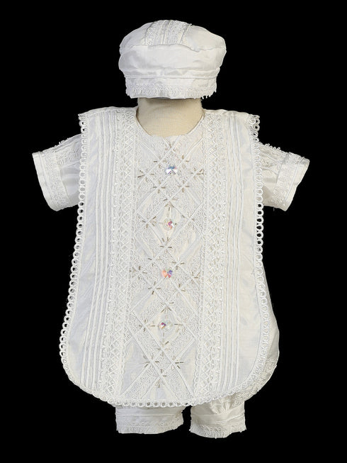 Baby Boys White Romper Hat Diamond Panel Estola Christening Outfit 3-24M - SophiasStyle.com