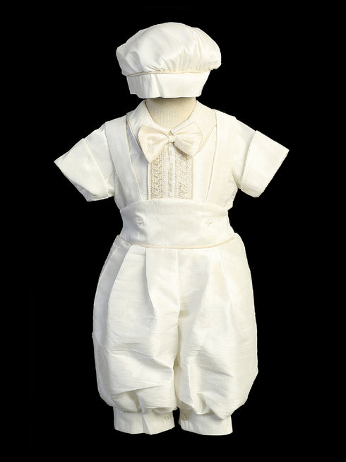 Little Boys White Suspenders Bowtie Hat Christening Baptism Outfit Newborn-3 - SophiasStyle.com