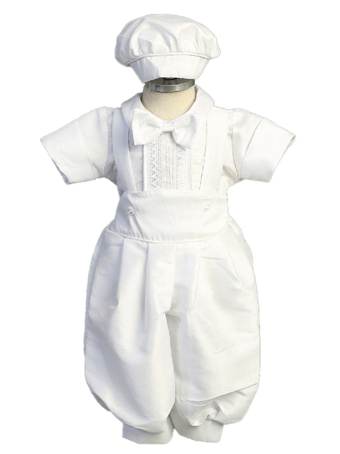Little Boys White Suspenders Bowtie Hat Christening Baptism Outfit Newborn-3 - SophiasStyle.com