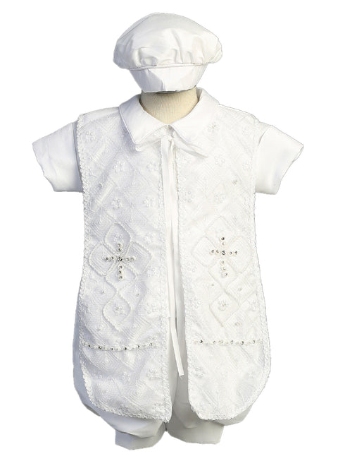 Boys White Rhinestone Cross Stole Hat Christening Baptism Outfit Newborn-3 - SophiasStyle.com