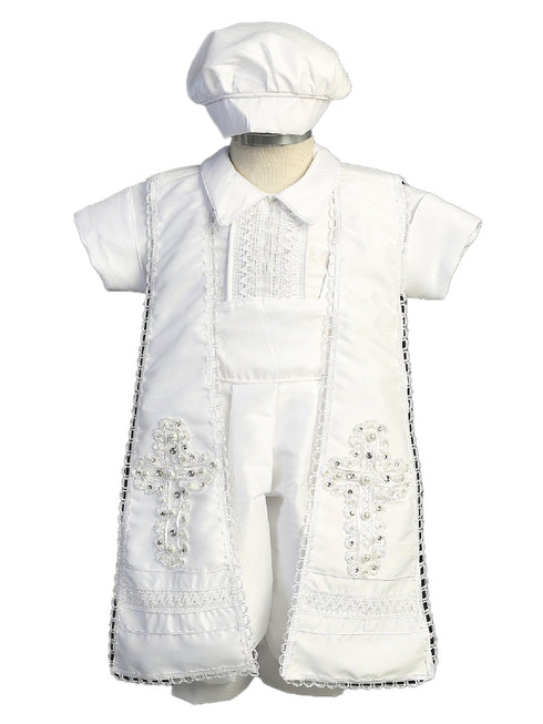 Boys White Cross Stole Hat Embroidered Christening Baptism Outfit Newborn-3 - SophiasStyle.com
