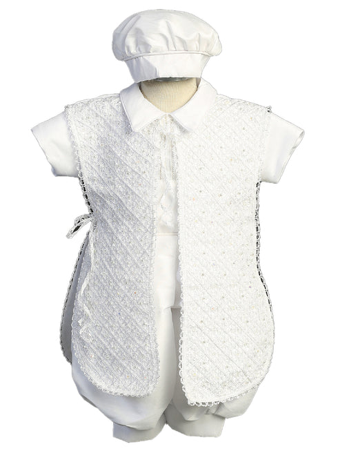Boys White Pearl Embroidered Stole Hat Christening Baptism Outfit Newborn-3 - SophiasStyle.com