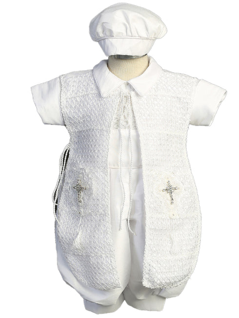 Little Boys White Crystal Cross Pearl Stole Christening Baptism Outfit Newborn-3 - SophiasStyle.com