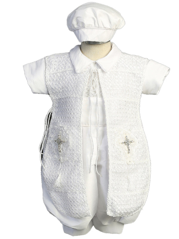 Little Boys White Crystal Cross Pearl Stole Christening Baptism Outfit Newborn-3 - SophiasStyle.com