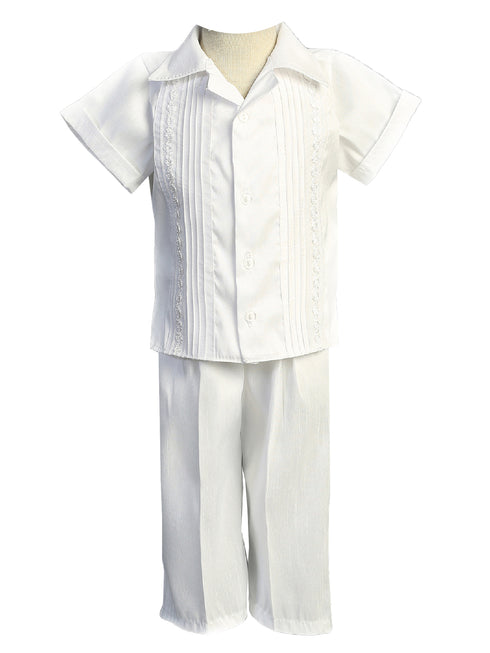 Little Boys White Guayabera Button Up Christening Baptism Outfit Newborn-3 - SophiasStyle.com