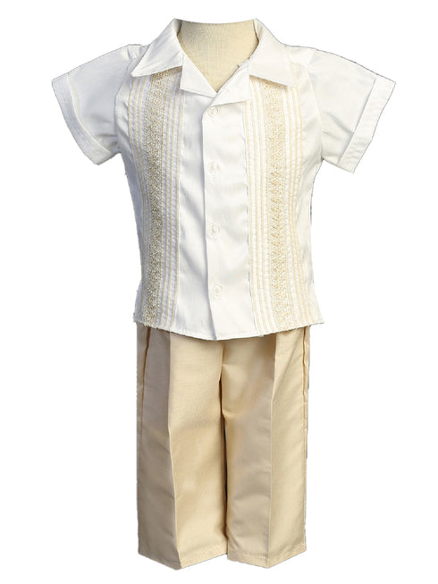 Little Boys Ivory Guayabera Embroidered Christening Baptism Outfit Newborn-3 - SophiasStyle.com