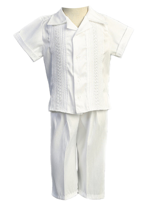Little Boys White Guayabera Embroidered Christening Baptism Outfit Newborn-3 - SophiasStyle.com
