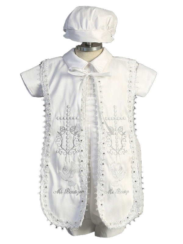 Little Boys White Cross Dove Mi Bautizo Stole Baptism Outfit Newborn-3 - SophiasStyle.com