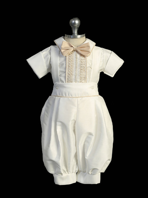 Little Boys Ivory Tan Suspender Short Bowtie Hat Jacket Baptism Outfit Newborn-3 - SophiasStyle.com