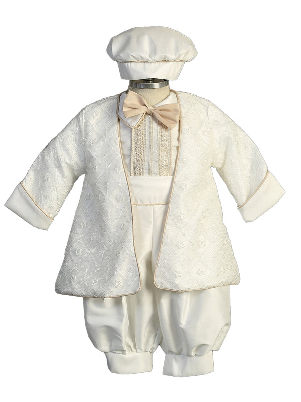 Little Boys Ivory Tan Suspender Short Bowtie Hat Jacket Baptism Outfit Newborn-3 - SophiasStyle.com
