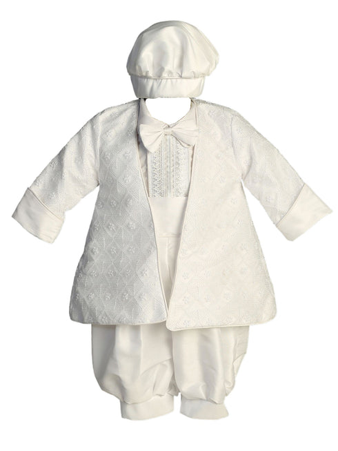 Tip Top Kids Boys White Embroidered Tie Accent Christening Outfit, Sizes 0-3 - SophiasStyle.com