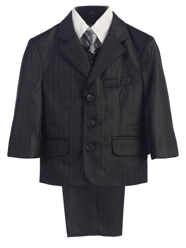 Little Boys Dark Grey Pin-Striped Jacket Vest Shirt Pant Tie Suit 2-7 - SophiasStyle.com