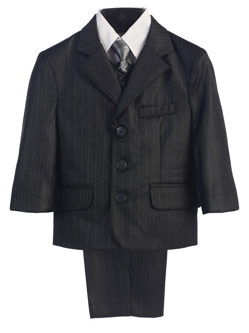 Baby Boys Dark Grey Pin-Striped Jacket Vest Shirt Pant Tie Suit 6-24M - SophiasStyle.com