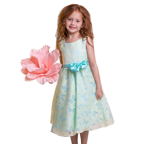 Kids Dream Big Girls Yellow Blue Butterfly Burnout Organza Easter Dress 8-12 - SophiasStyle.com