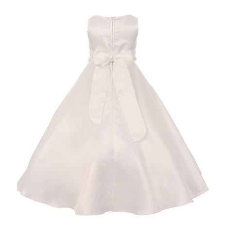 Kids Dream Big Girls Ivory A-Line Satin Pearl Trim Communion Dress 8-16 - SophiasStyle.com