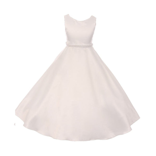 Kids Dream Little Girls Ivory A-Line Satin Pearl Trim Flower Girl Dress 4-6 - SophiasStyle.com