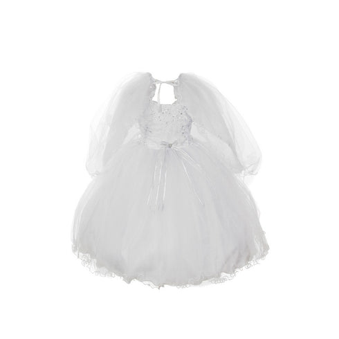 Rain Kids Little Girls White Organza Tulle Baptism Cape Dress 2T-6 - SophiasStyle.com