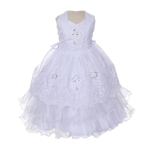 Rain Kids Little Girls White Ruffle Organza Headband Bolero Baptism Dress 3-5 - SophiasStyle.com