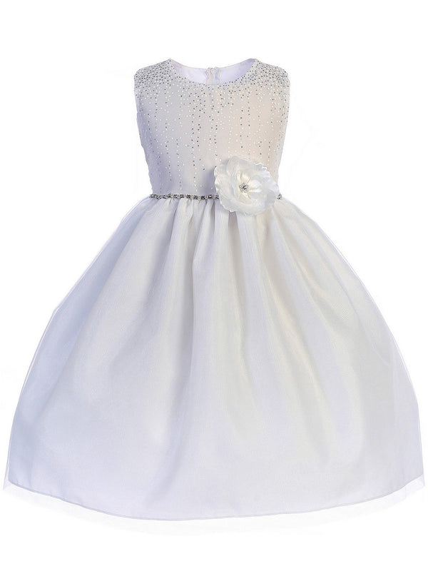 Just Kids Little Girls White Glitter Accents Flower Girl Dress 2T-6 - SophiasStyle.com