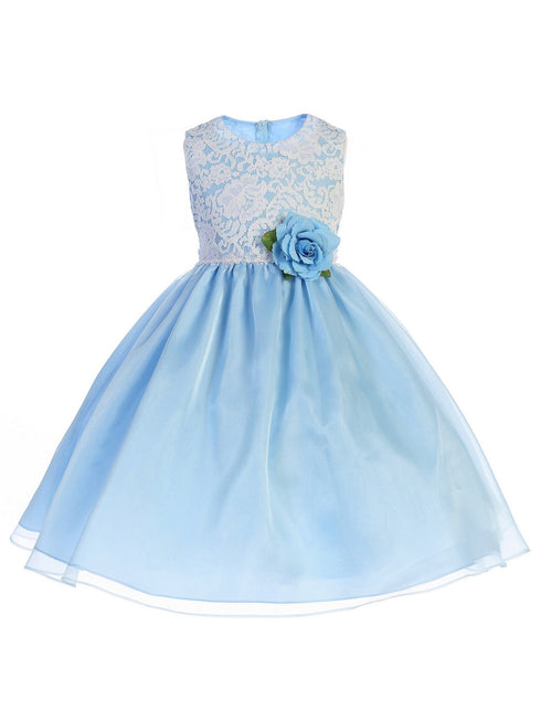Crayon Kids Big Girls Blue Floral Lace Easter Flower Girl Dress 7-10 - SophiasStyle.com