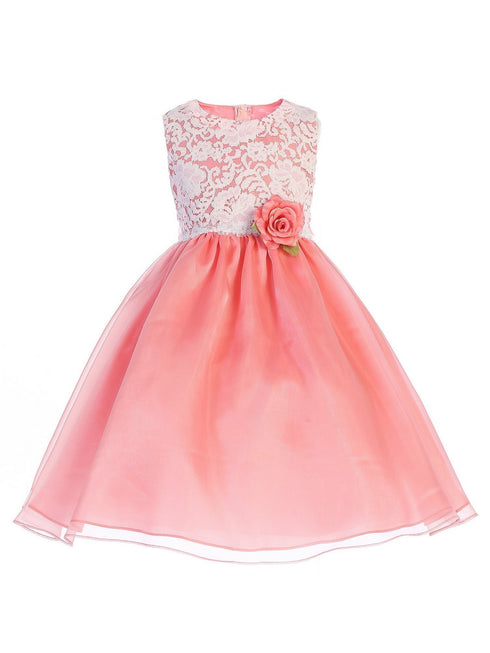Crayon Kids Big Girls Coral Floral Lace Easter Flower Girl Dress 7-10 - SophiasStyle.com