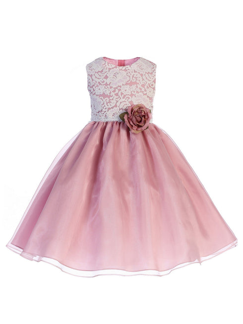 Just Kids Little Girls Dusty Rose Floral Lace Easter Flower Girl Dress 2T-6 - SophiasStyle.com