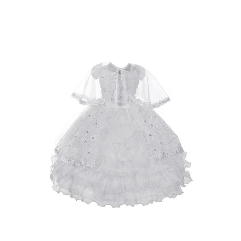 Rain Kids Little Girls White Organza Ruffles Baptism Cape Dress 2T-6 - SophiasStyle.com