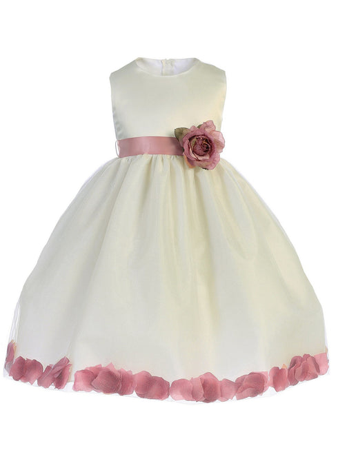 Crayon Kids Big Girls Ivory Dusty Rose Petals Junior Bridesmaid Dress 7-12 - SophiasStyle.com