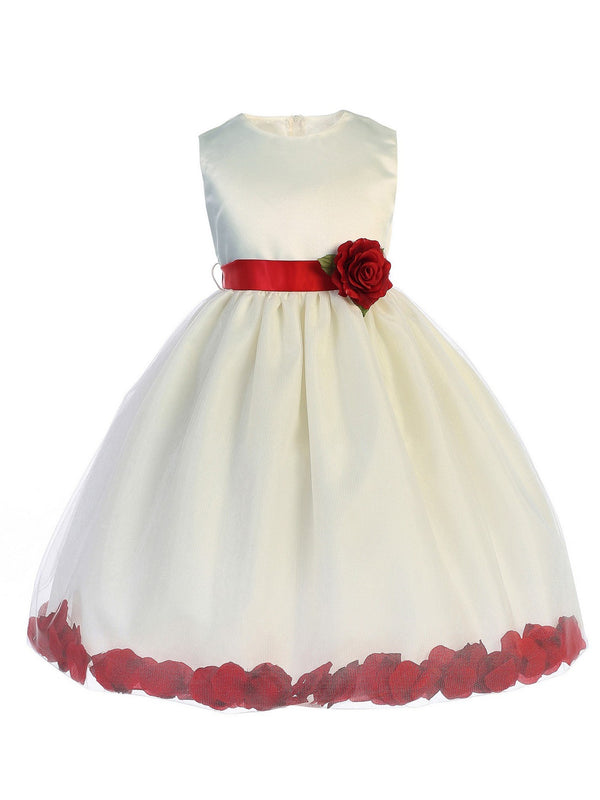 Just Kids Little Girls Ivory Red Floating Petals Flower Girl Dress 2T-6 - SophiasStyle.com