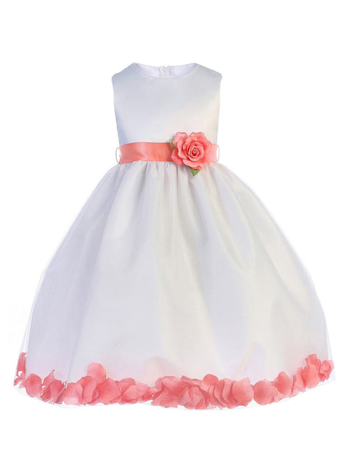 Just Kids Little Girls White Coral Floating Petals Flower Girl Dress 2T-6 - SophiasStyle.com