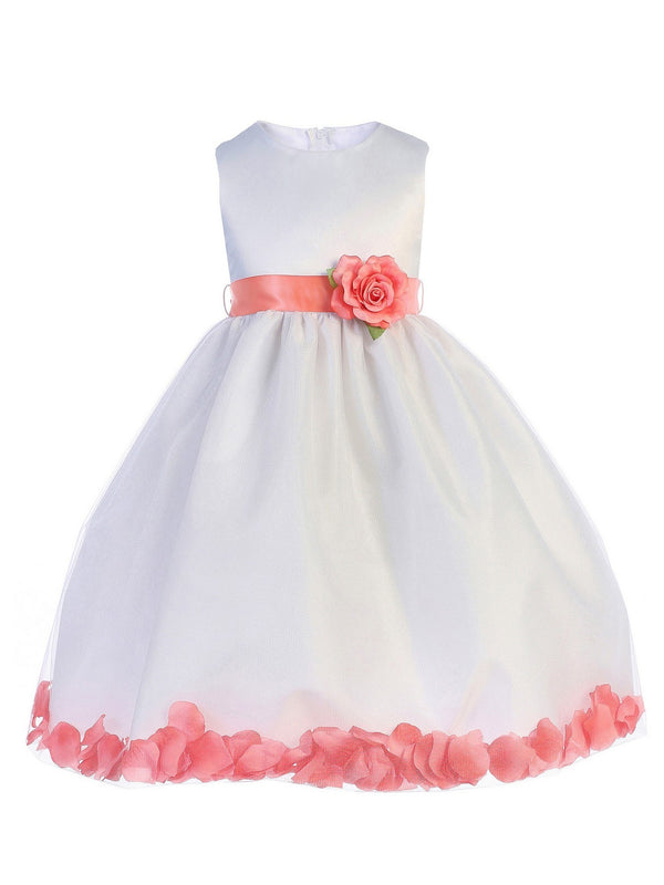 Crayon Kids Big Girls White Coral Floating Petals Junior Bridesmaid Dress 7-12 - SophiasStyle.com