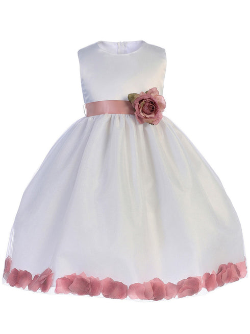 Crayon Kids Big Girls White Dusty Rose Petals Junior Bridesmaid Dress 7-12 - SophiasStyle.com
