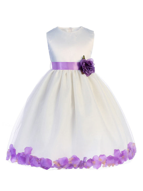 Just Kids Little Girls White Lilac Floating Petals Flower Girl Dress 2T-6 - SophiasStyle.com