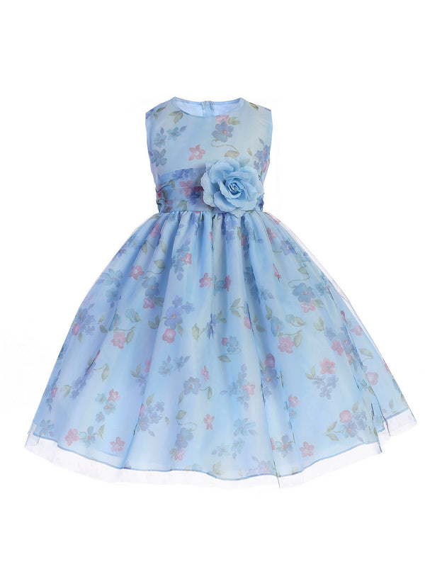 Just Kids Little Girls Blue Floral Print Easter Flower Girl Dress 2T-6 - SophiasStyle.com