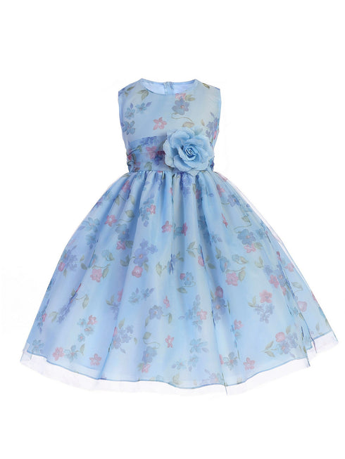 Crayon Kids Big Girls Blue Floral Print Easter Flower Girl Dress 7-10 - SophiasStyle.com