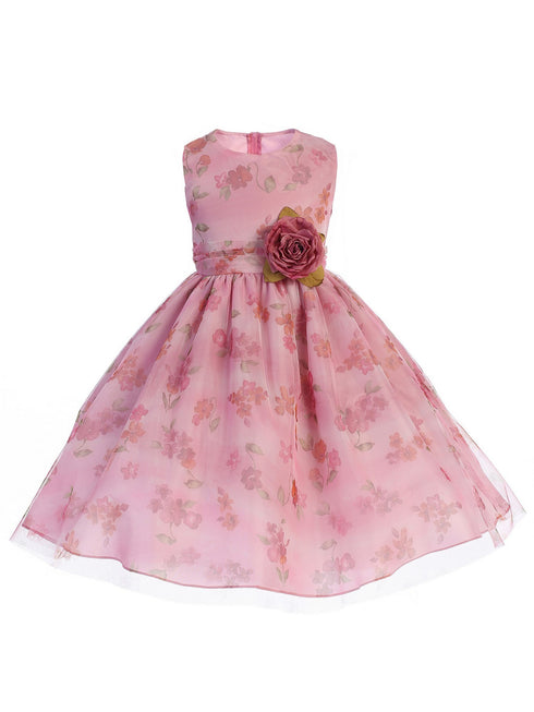 Just Kids Little Girls Dusty Rose Floral Print Easter Flower Girl Dress 2T-6 - SophiasStyle.com