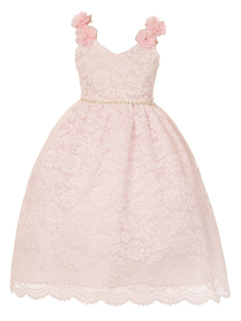 Crayon Kids Girls Multi Color Floral Appliques Lace Flower Girl Dress 2T-14 - SophiasStyle.com