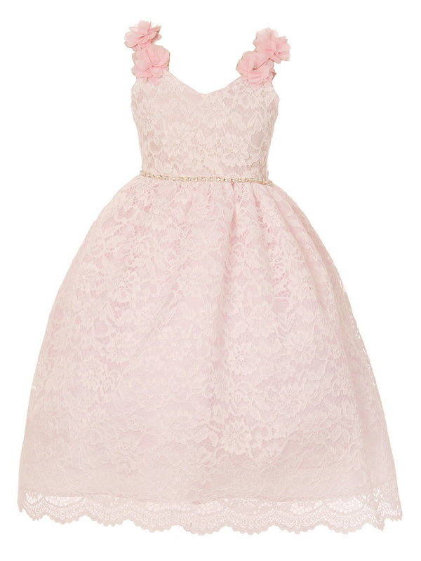 Crayon Kids Girls Multi Color Floral Appliques Lace Flower Girl Dress 2T-14 - SophiasStyle.com