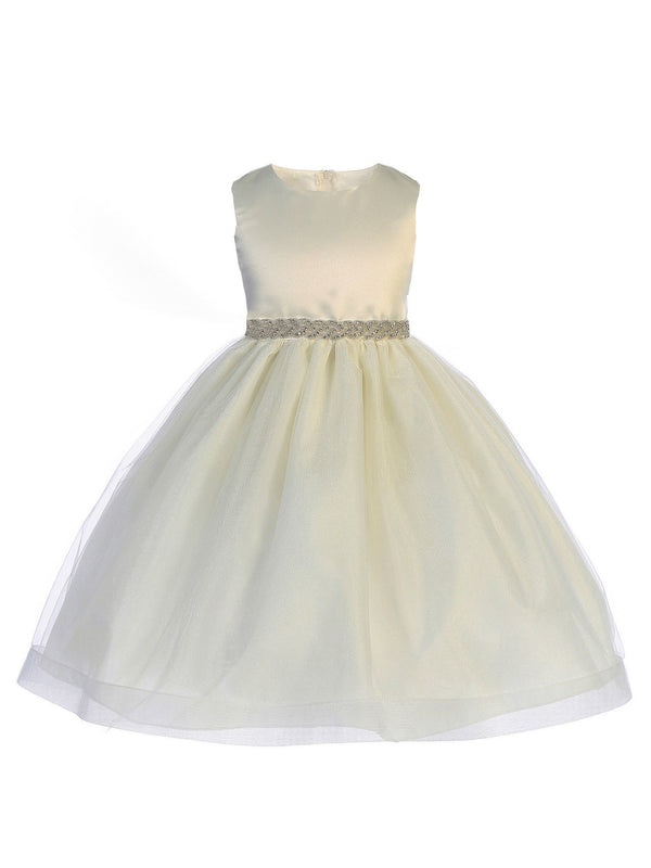 Just Kids Little Girls Ivory Sparkle Trim Adorned Flower Girl Dress 2T-6 - SophiasStyle.com